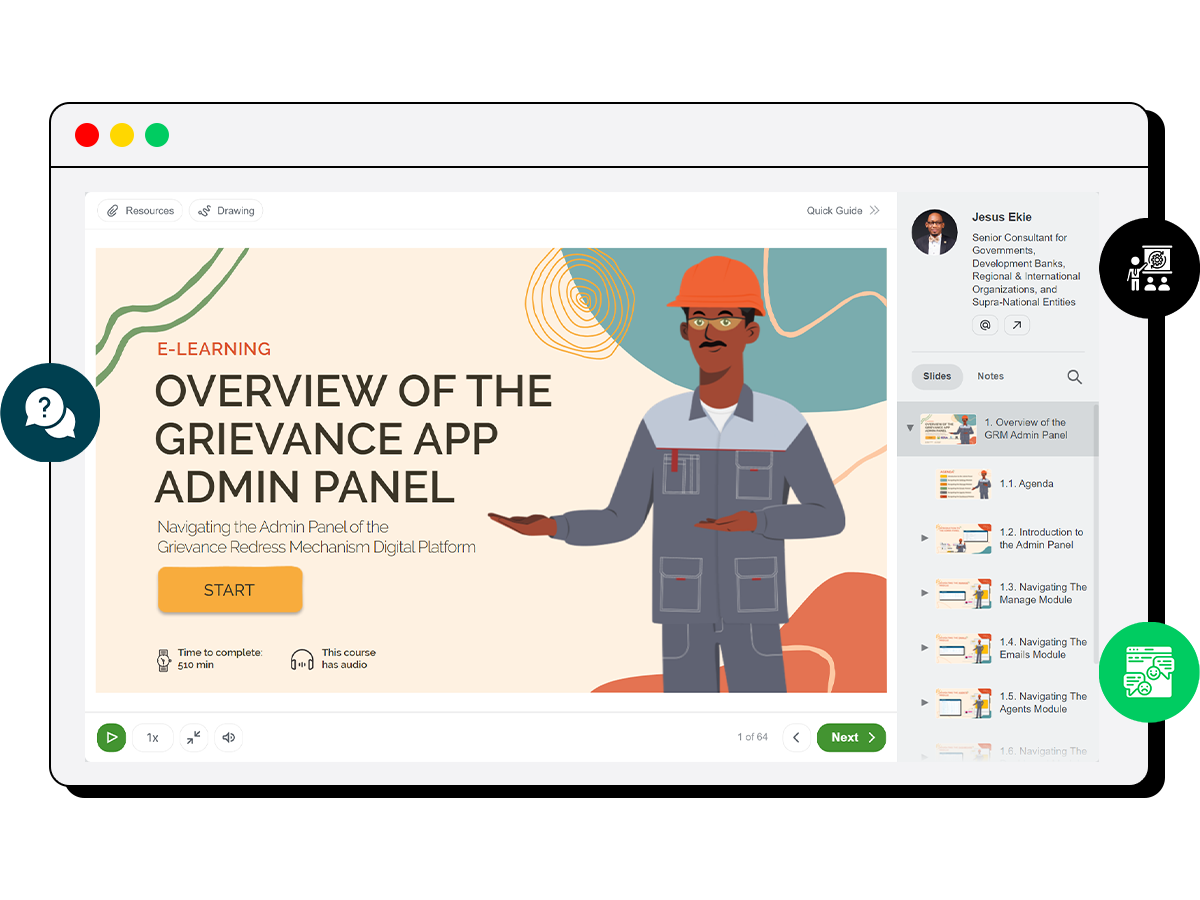 Grievance app admin panel training overview.