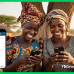 Two African women using mobile phones with Grievance App to submit complaints in community projects – grievance mechanism case study Africa