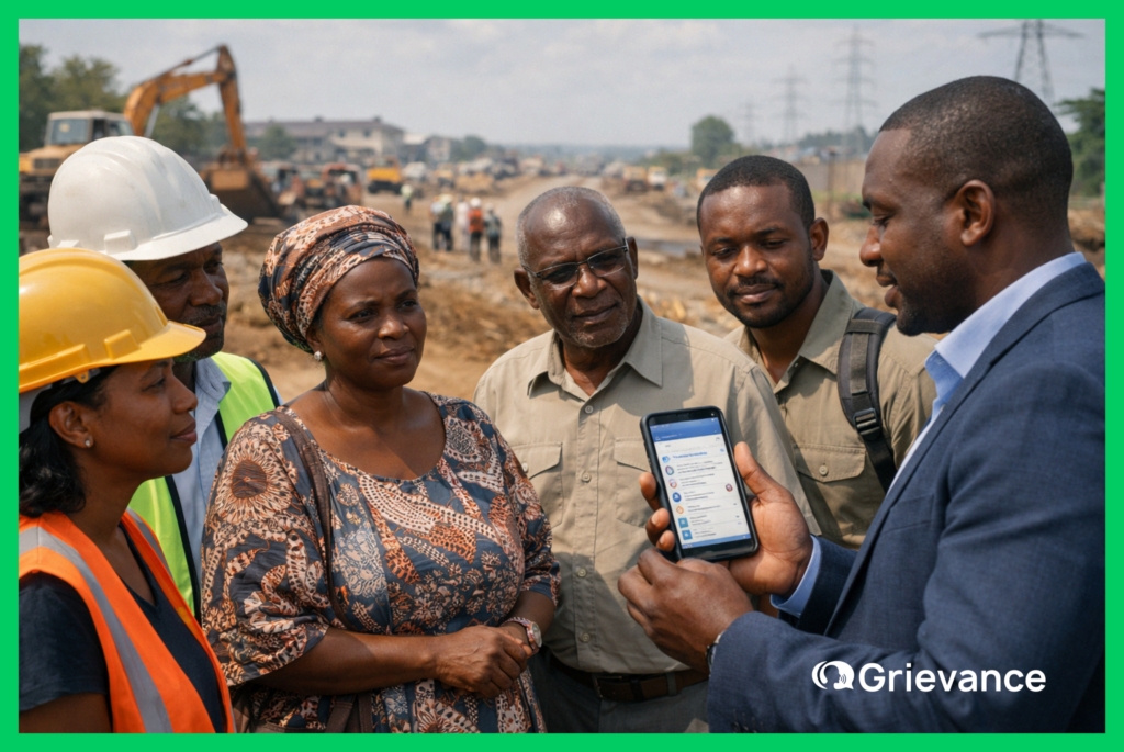 Project Grievance Mechanism for Public Infrastructure Projects in Africa Project Grievance Mechanism in Africa showing community engagement in a public infrastructure project