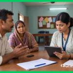 Grievance mechanism best practices in action: a safeguards officer records a community complaint on a tablet during a field intake session in South Asia
